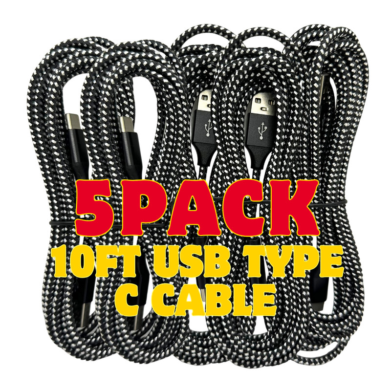 5X 10Ft Type C Cable Fast Charger Braided USB C Cord For Samsung iPhone 15 16 17