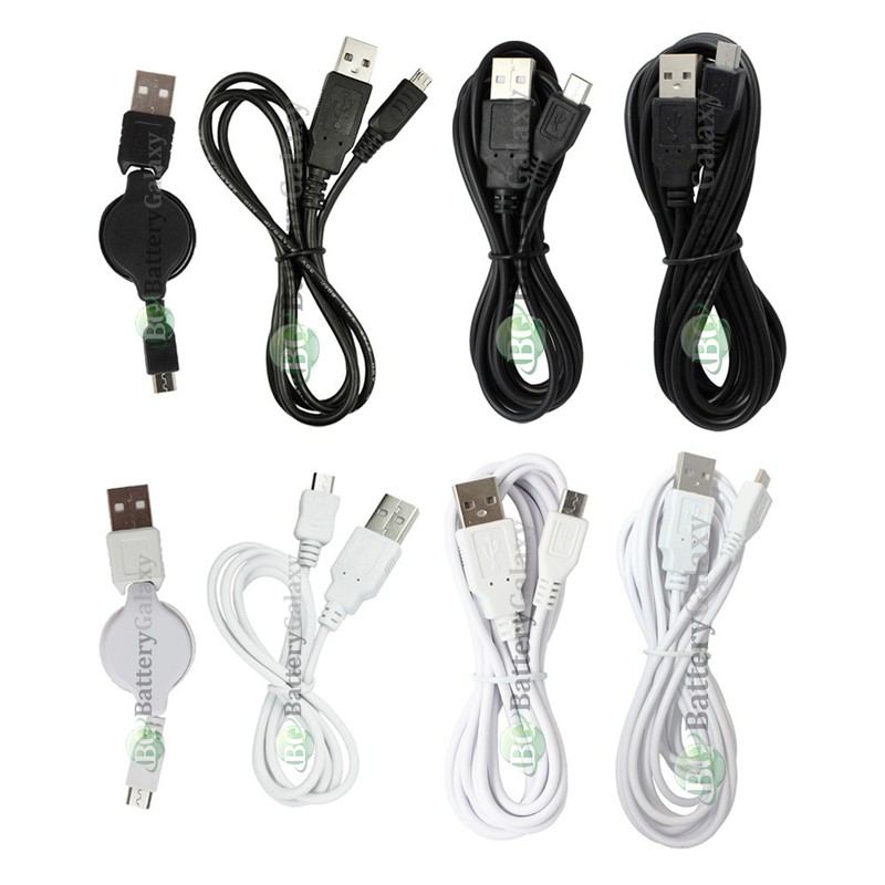 3FT 6FT 10FT Lot USB Micro Black / White Data Charger Retractable Cable 100+SOLD