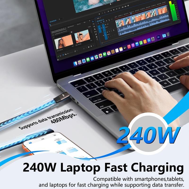 Foluu 2 in 1 Invisible Holder Charger Cable with Stand, 240w Super Fast 2 Pcs gallery