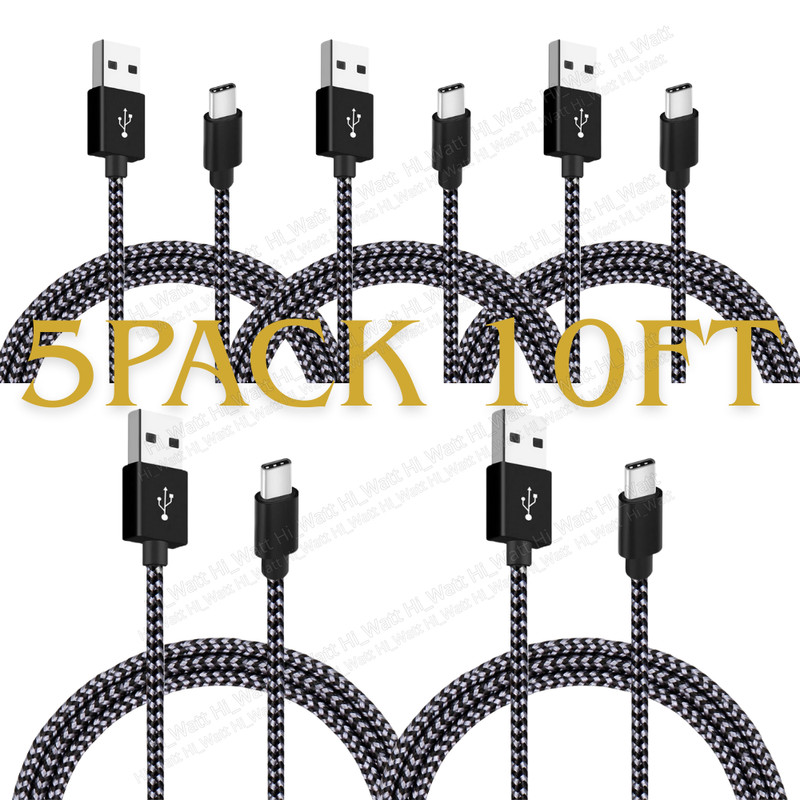 5Pack 10FT USB-C Type C Cable Long Charger Cord For iPhone 15 16 17 Samsung Lot