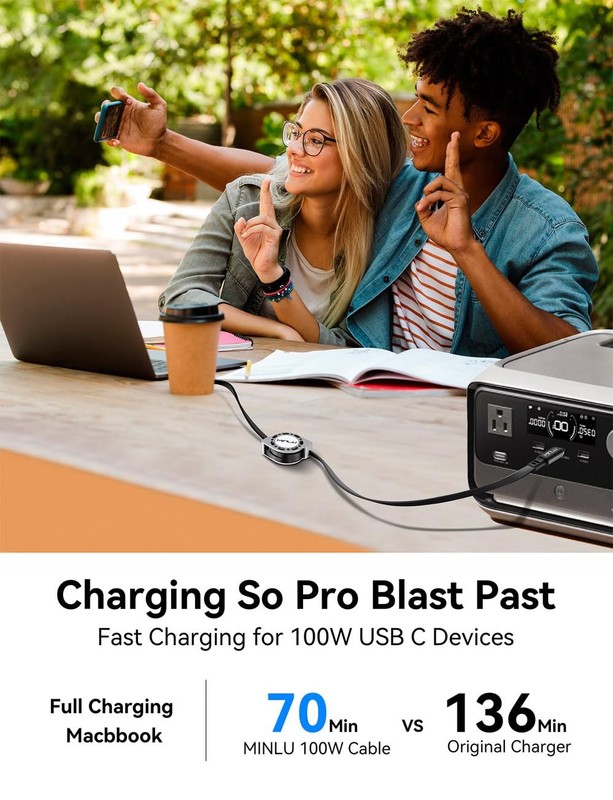 Retractable USB to USB Cable(4 Ft, 2Pack),100W USBC 5A Fast Charging Cord, US... gallery