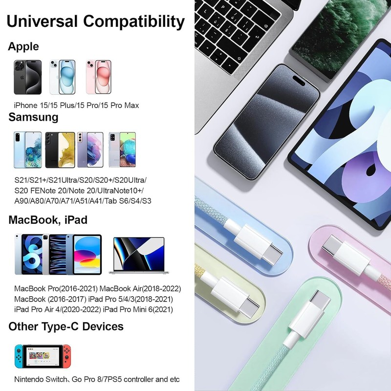 IPhone 16 15 Pro Max USB-C to USB-C Cable Fast Charger lot Type C Charging Cord gallery