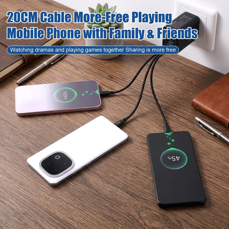USB C Splitter Cable 5A Fast USB A Male To Triple Type C 7.87 inches Black gallery