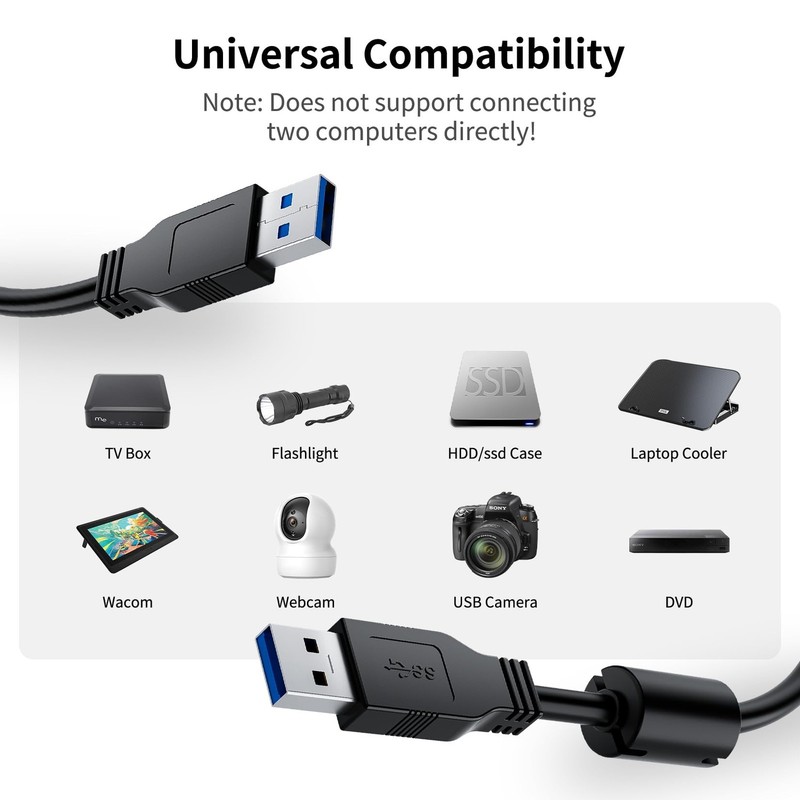 2 Pack USB 3.0 Extension Cable Type A Male to Male Cord 30cm/1ft, Bi-Directio... gallery