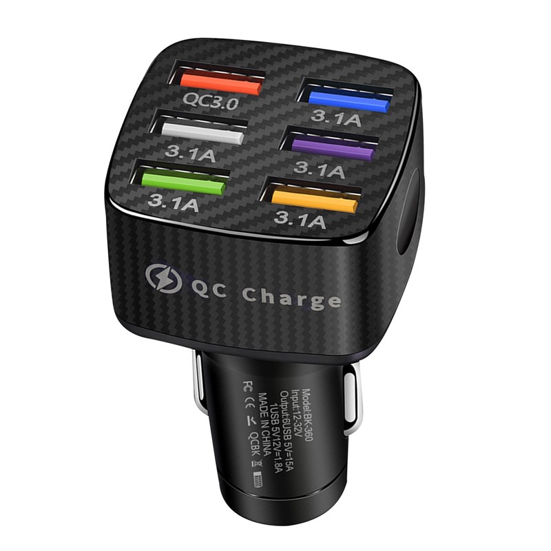 6 USB 15A QC3.0 Car Charger Cigarette Lighter Slot Super Fast Charging Adapter h gallery