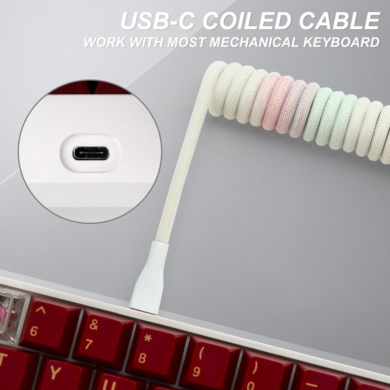 Keyboard Coiled Cable Custom TypeC to USB A Metal Aviator Pink Blue Mix gallery