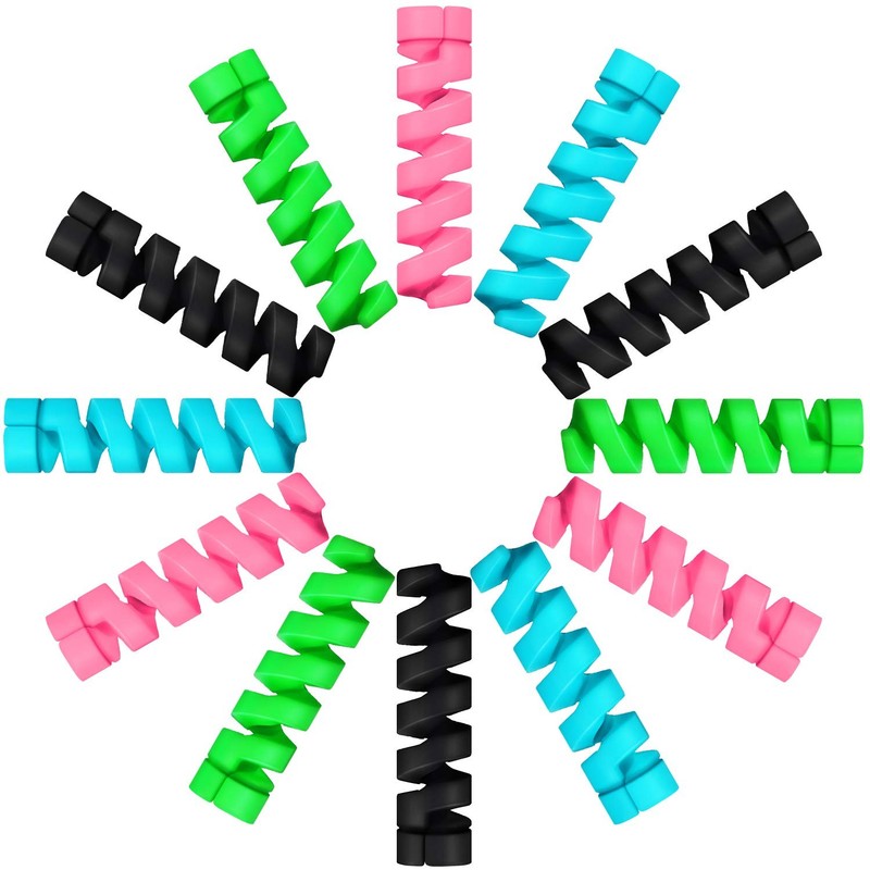 Jetec 24 Pcs Charger Cable Protector,Silicone Black, Pink, Blue, Green