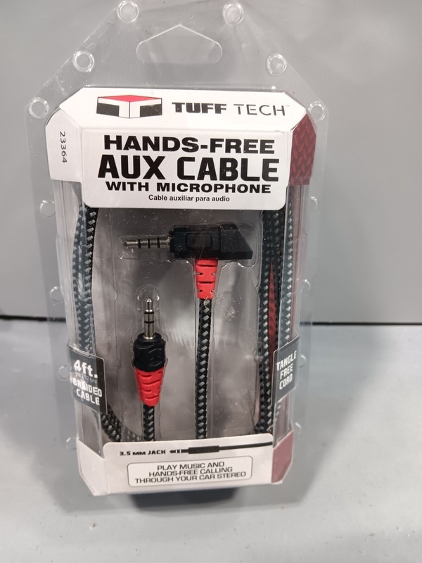 CUSTOM ACCESSORIES TUFF TECH HANDS-FREE AUX CABLE WITH MICROPHONE 4 FT BRAIDED C