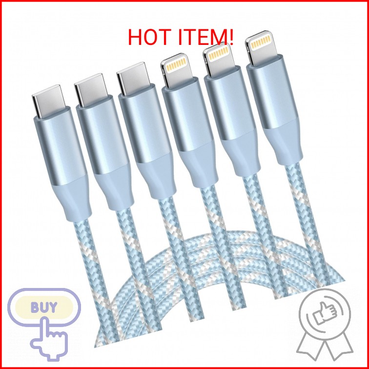 USB C to Lightning Cable 3 Pack 6FT Apple MFi Certified iPhone Fast Charger Fast