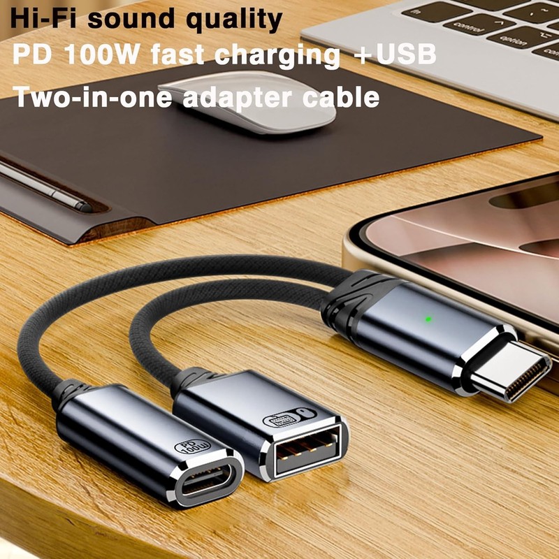 2-in-1 USB-C OTG Adapter 100W PD Fast Charging Portable Type-C Distributor USB-A gallery