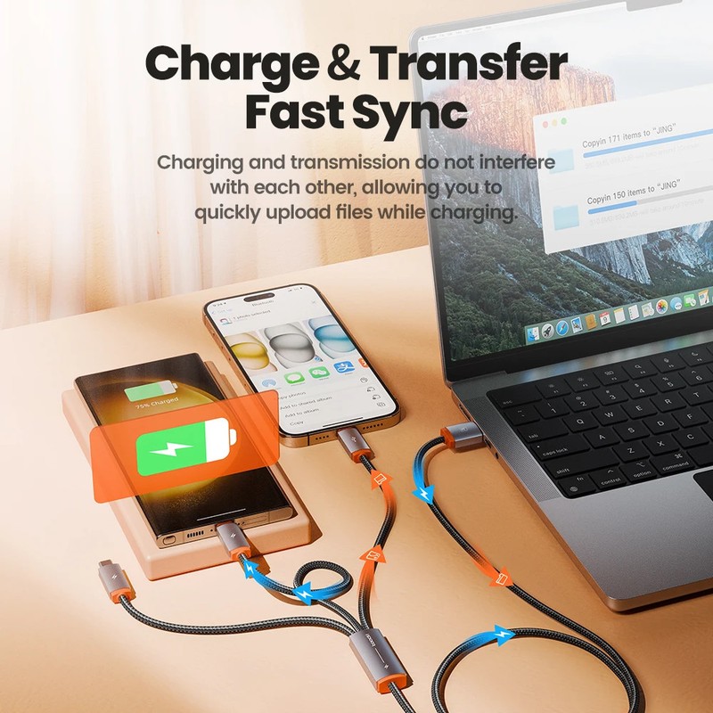 Toocki 3-in-1 USB Cable To Type C Micro iP Port Fast Charging gallery