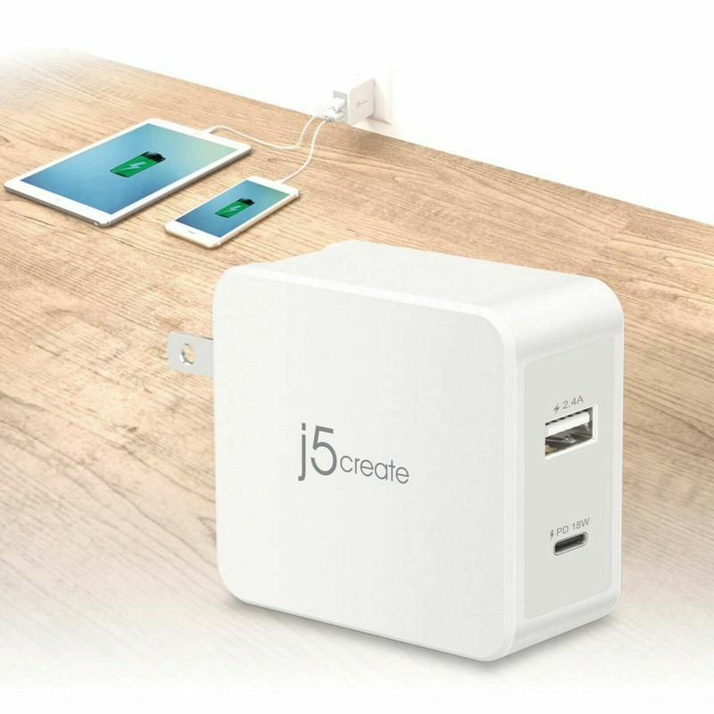 NEW j5create 2-Port USB Type-A and USB Type-C Mobile Charger White JUP2230 gallery