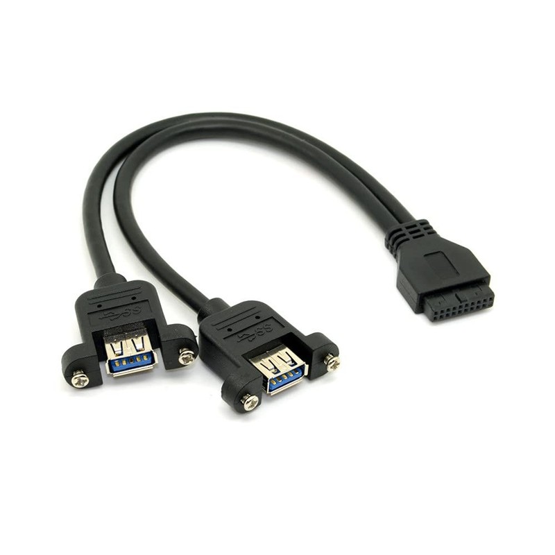 Black USB 3.0 Dual Ports A Female Screw Mount Type Motherboard 20pin Cable