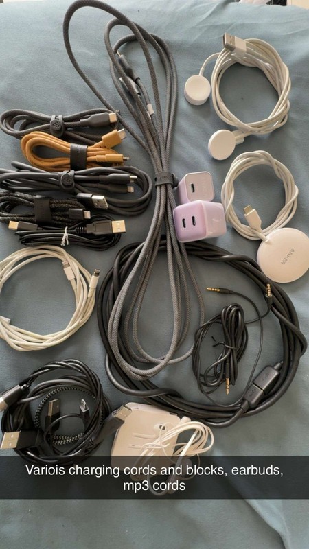 Assorted Apple and other brand charging cords, blocks, accessories. 28 pieces.