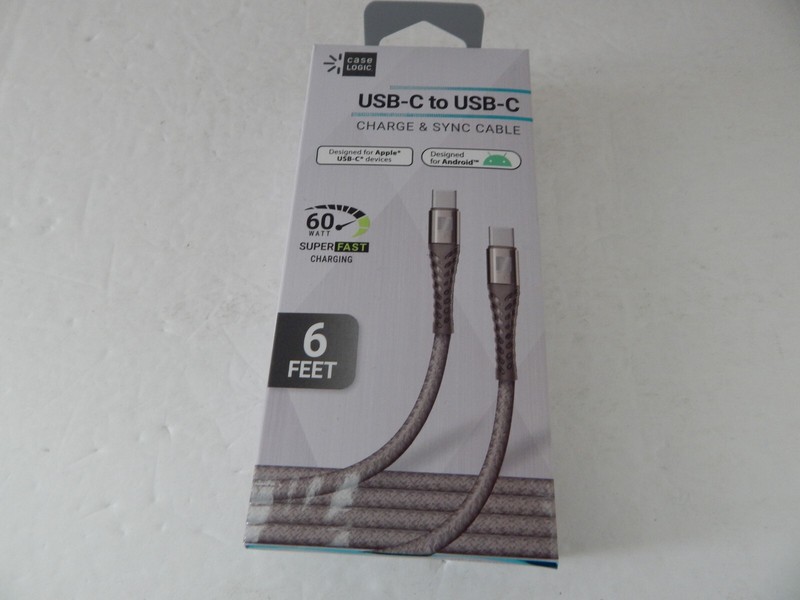 Case Logic Universal USB-C to USB-C Charge & Sync Cable 6 Feet Gray New