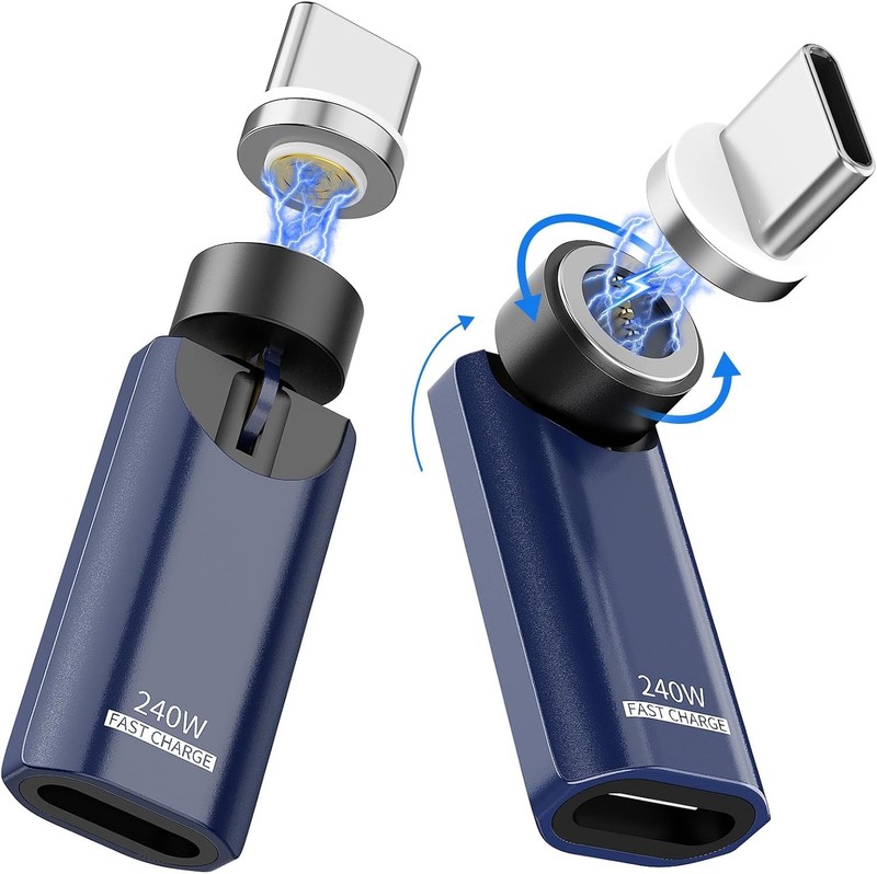 240W Magnetic USB-C Adapter 9-Pin 360°+180° Rotating Fast Charge Type-C 2-Pack