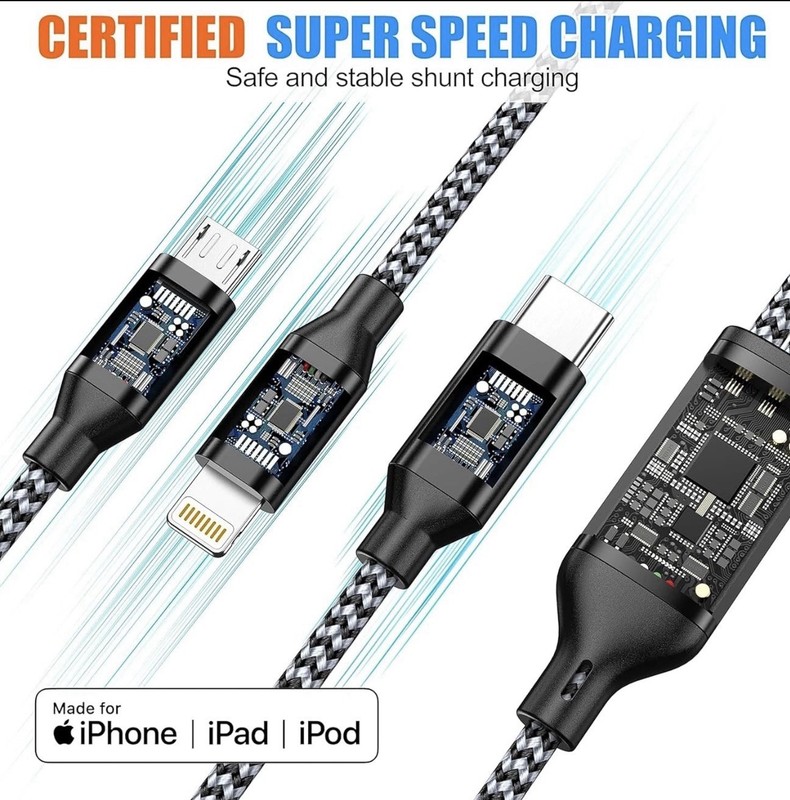 Multi Charging Cable 6ft 2Pack 3 in 1 Charger Cord, Multiple Rapid Nylon Braided gallery
