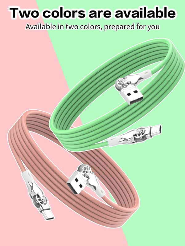 USB A to USB C 180 Rotating Cable 3A Fast Charging Data Sync Pink 6.6FT Cord gallery