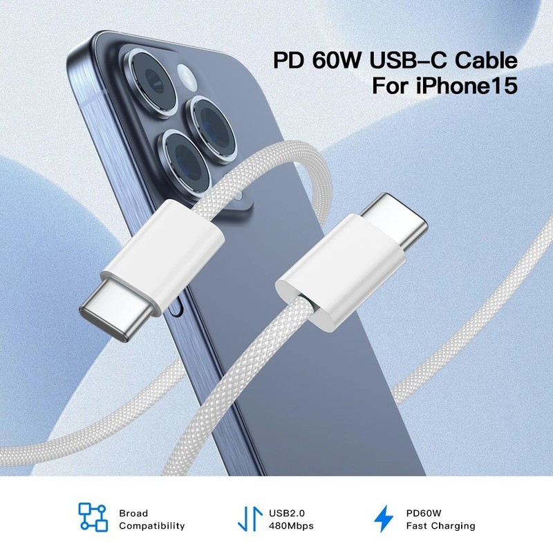 For iPhone 15 16 Pro Max Android 20W Dual USB-C Fast Charger Block Type-C Cable gallery