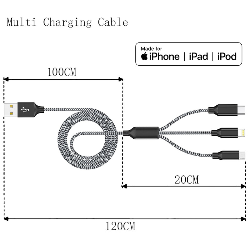Multi Charging Cable 4Ft 3Pack 3 in 1 Charger Cord, Multiple Rapid Nylon Braided gallery