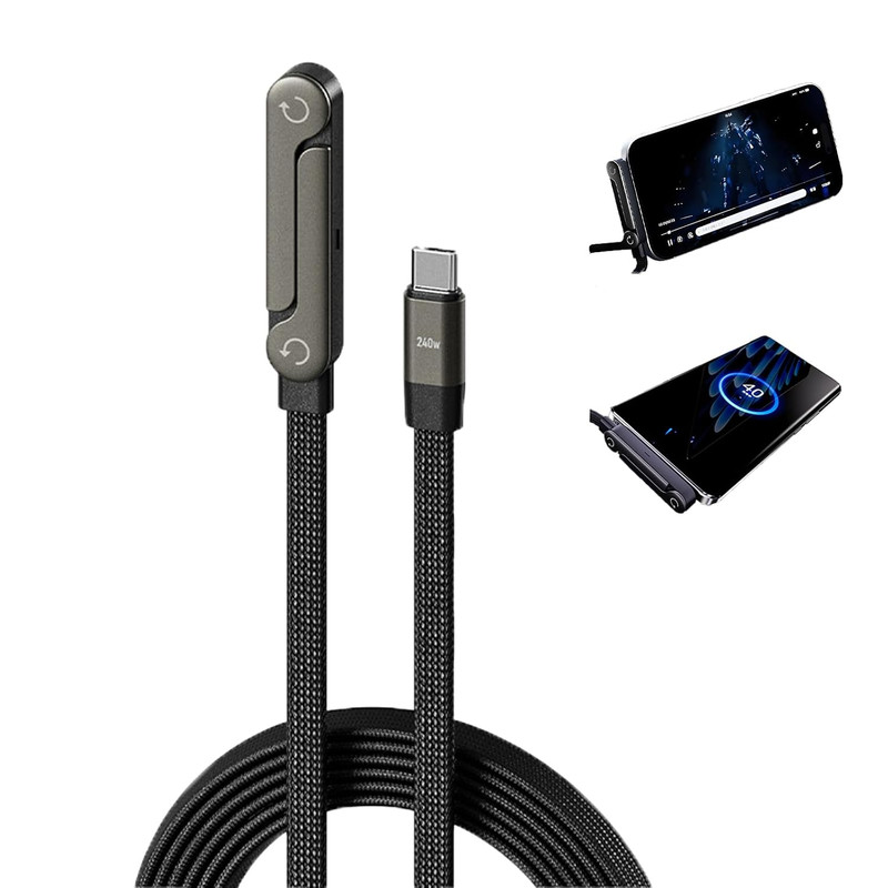 2-in-1 Invisible Holder Charger Cable–240W Fast Charging Cord with Phone Stand