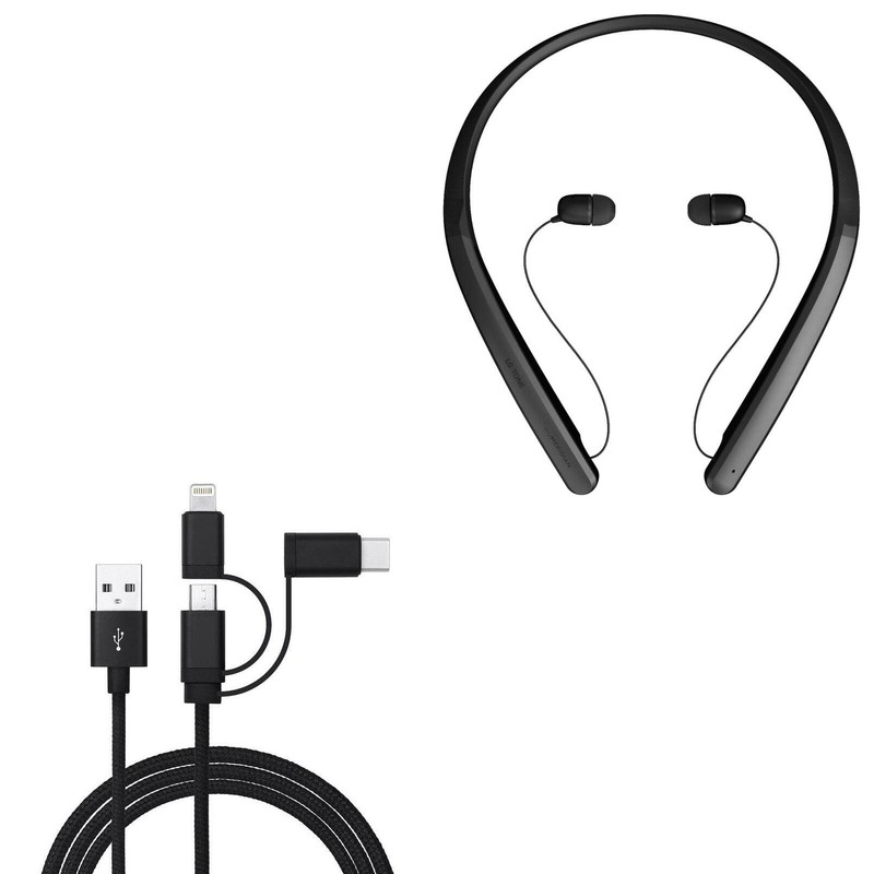 Cable Compatible with LG Tone Flex HBS-XL7 – AllCharge 3-in-1 Cable – Jet Black