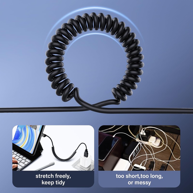 USB Type C Coiled Cable 5Gbps Retractable 90 Degree 3.0 Charging Data Transfer gallery