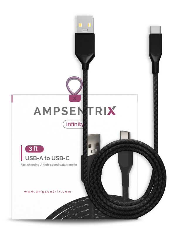 AmpSentrix – 3 Ft USB Type C To USB Type A Cable (Infinity) (Black)