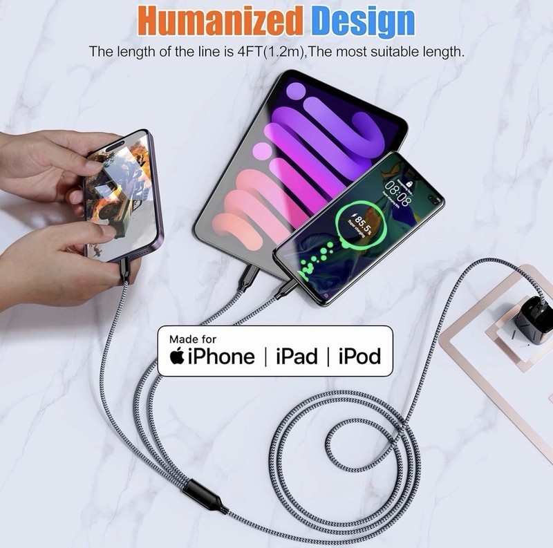 Multi Charging Cable 6ft 2Pack 3 in 1 Charger Cord, Multiple Rapid Nylon Braided gallery