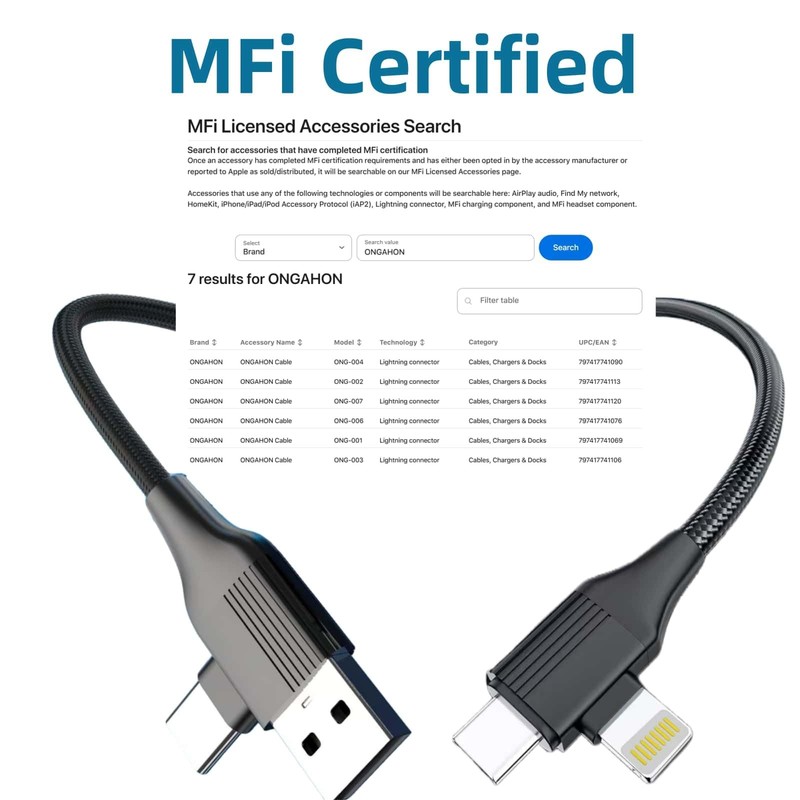 4 in 1 Cable 60W 2 Pack 3.3FT Lightning Cable 27W MFi Certified Fast Charging... gallery