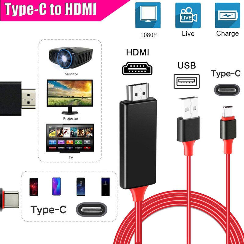 6ft USB-C to HDMI Cable Adapter HDTV 4K 30Hz for Samsung LG Android iPhone 16 15