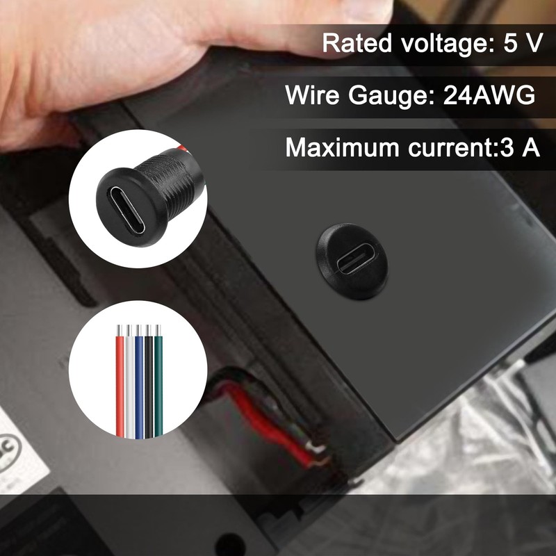 Type-C Female Chassis 5P 24AWG Wire,USB Type C Waterproof Pigtail Extension P... gallery