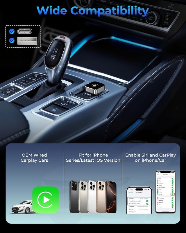 Wireless CarPlay Adapter 2026 Upgraded, Mini Plug & Play Wireless CarPlay Don... gallery