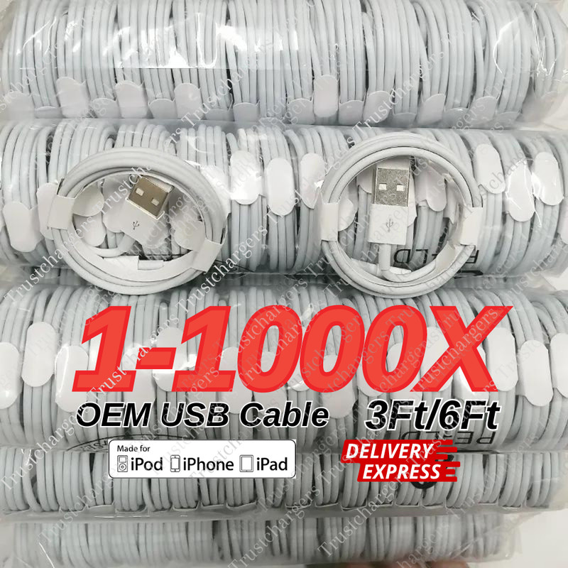 1-1000x Lot For iPhone 5 6 7 8 XR XS 11 12 13 14 USB Cable Fast Charger 3Ft 6Ft