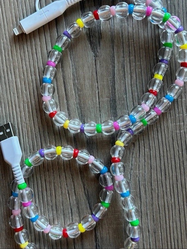 Beaded Phone Charger Cord Rainbow Viral TikTok Phone Cable USB-A & USB-C Colors