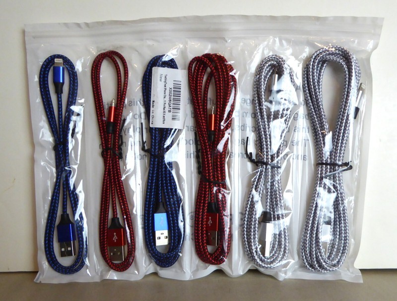 6 Pack Iphone Charging Cables Colorful Braided 3′ 6′ 10′ (2each)