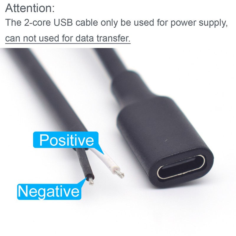 5x 1M/3.3FT USB Type-C Female to 2-Pin Bare Wire 22AWG 5V 3A DIY Repair Cable gallery