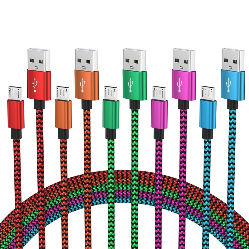 USB to Micro USB Cable 3ft 5-Pack, Nylon Braided Android Fast Charging and Da…