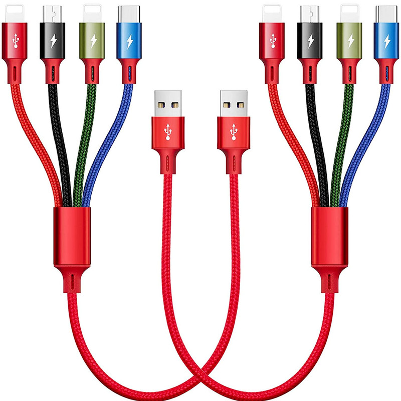 Short Multi Charging Cable 3A 4 in 1 Multiple USB Fast Charger Cord with Dual gallery