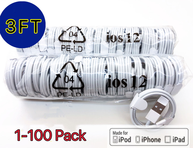 LOT 1-100Pack USB Charger Cable Cord For Apple iPhone 7P 8 X XR 11 12 13Pro Max