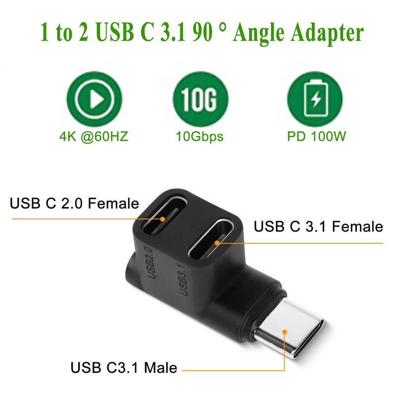1 to 2 USB C 3.1 90 ° Angle Adapter 10Gbps USB 3.1 Type C Male to USB C3.1+US... gallery