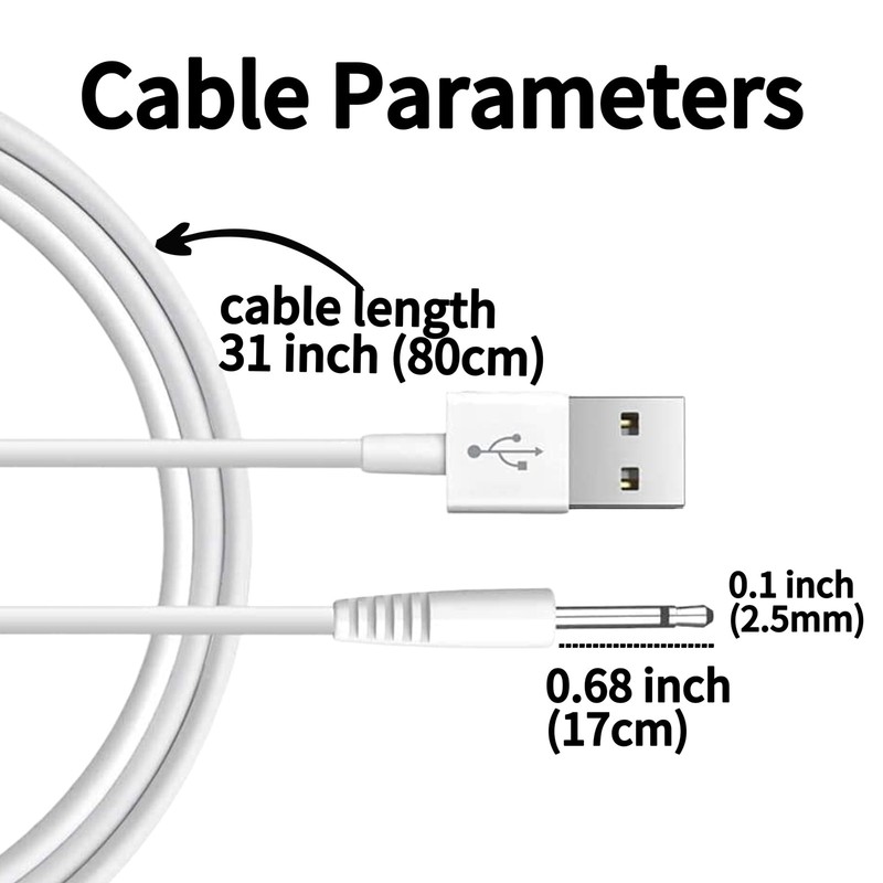 Elmocin (2 Pack) DC 2.5mm Fast Charger 2.7Ft Replacement USB 2.7ft, white gallery