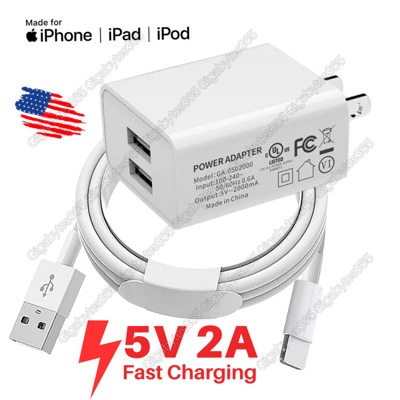 For iPhone 14 13 12 11 Pro 8 Dual Port USB Fast Charger Block Power Adapter Cube