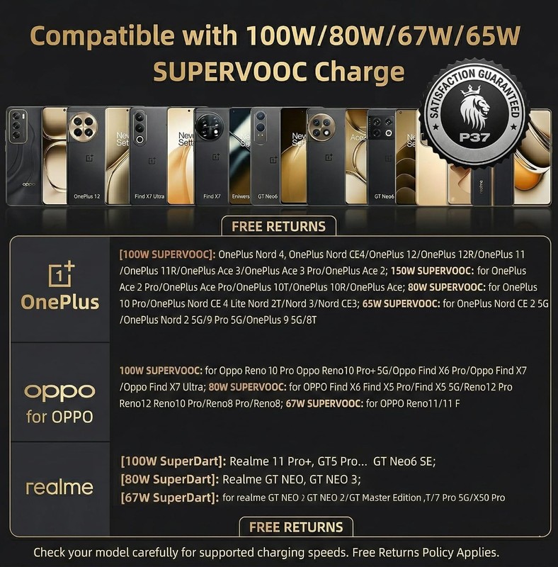 100 W SUPERVOOC USB‑C Cable 1 m Ultra‑Fast Charging Cable for Oppo Reno 7 5G ... gallery