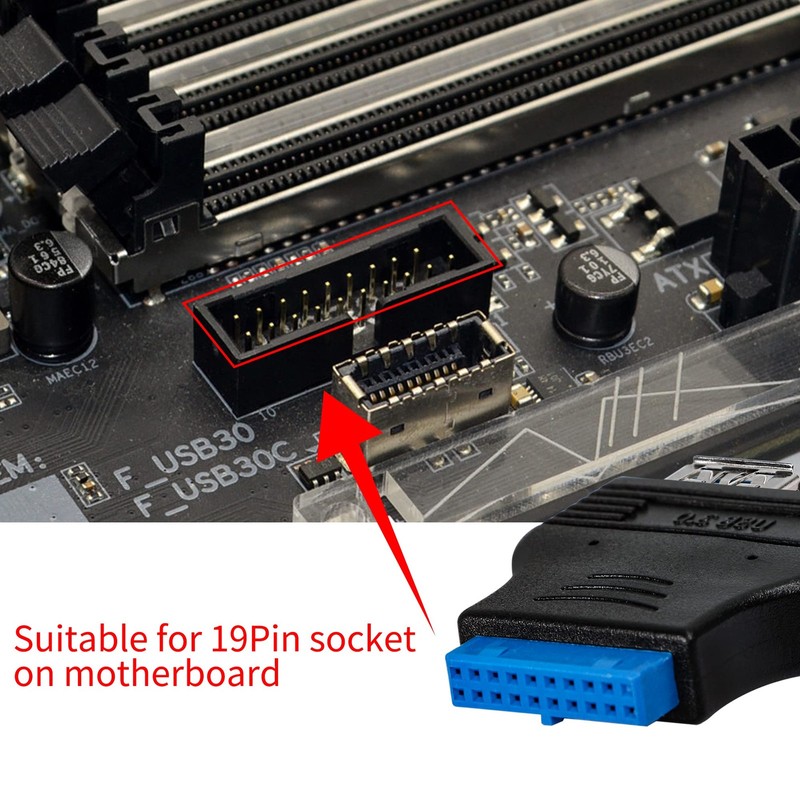 19Pin to USB3.0 A Adapter, Dual USB 3.0 A Female Ports Motherboard Flat Adapt... gallery