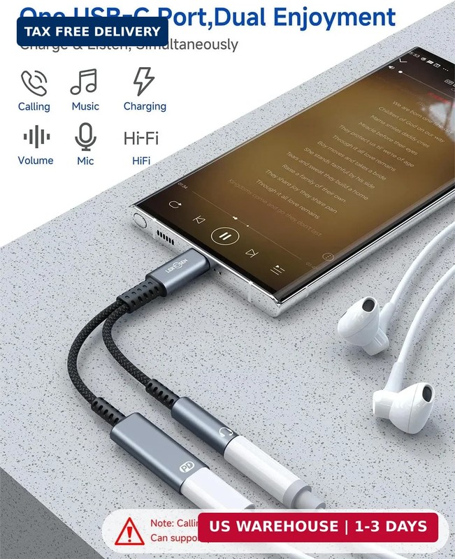 USB C to 3.5mm Headphone and Charger Adapter, 2-in-1 Type C to Aux Jack Audio Ca gallery
