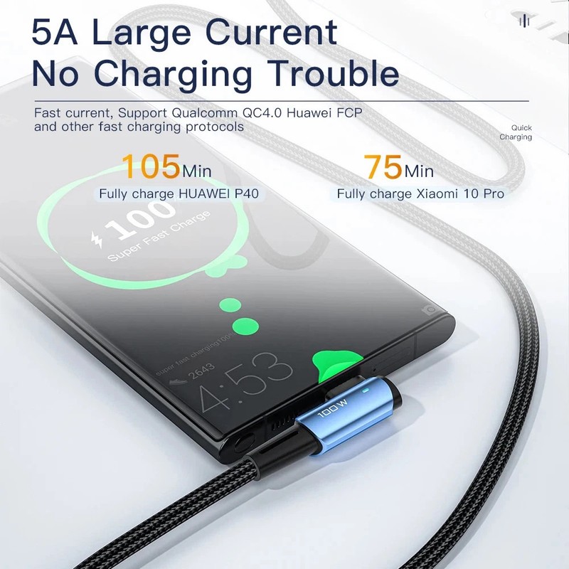 Essager 100W USB-C to USB-C Cable 90° Angle Fast Charging Type-C 1m/2m/3m gallery