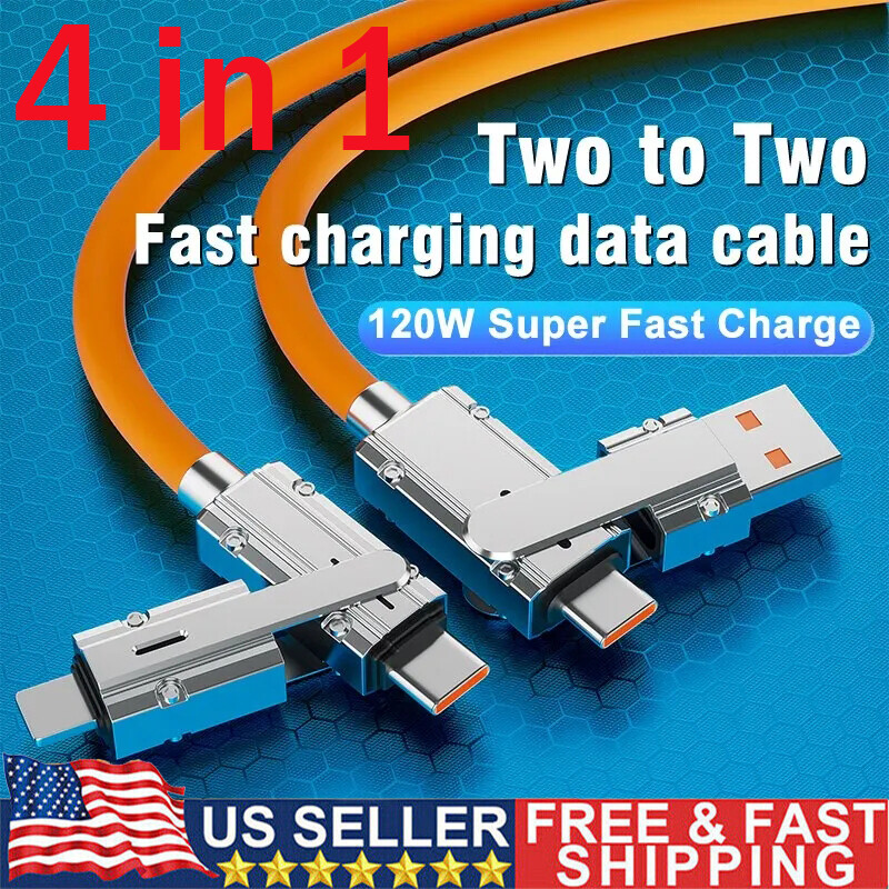 4-In-1 Fast Charging Cable Charger Data Cord Usb-C For Iphone Samsung Android US