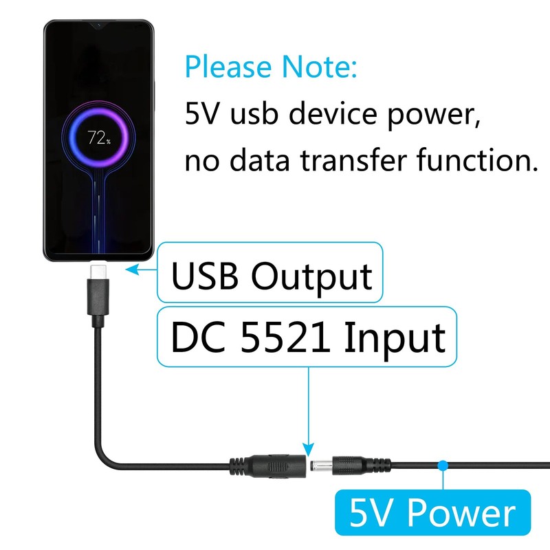 DC 5.5mm x 2.1mm to USB Power Cord 1M/3FT, DC 5521 Female to USB Plug 5V 3A P... gallery