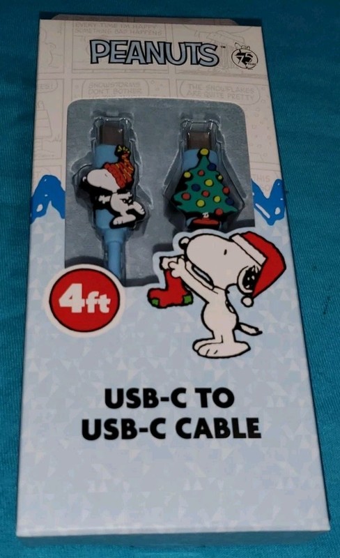 Peanuts Snoopy USB-C Cable 4ft Holiday 75th Anniversary Christmas Stocking NEW